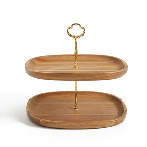 Wholesale Rustic Wooden <b>Cake</b> <b>Stand</b> Round Wood Pedestal Dessert Display Plate Tray with Beaded Base for Wedding Party Decor - Product Image 4