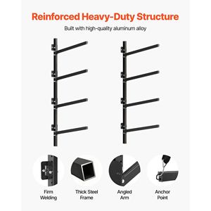 Supporto per 4 kayak resistente, capacità di carico fino a 136 kg, regolabile, da parete, per garage, capanno, molo, uso interno/esterno - Product Image 4