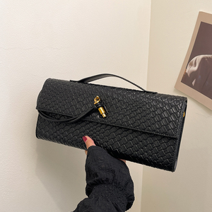 Sacs bandoulière femme en cuir PU tressé de haute qualité, fabrication OEM ODM, pour soirées et fêtes, avec fermoir doré, sac à main tendance. - Product Image 6