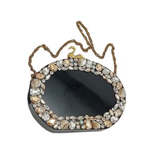 Women's Clutches Resin Clutch Oval <b>Box</b> Clutch with Crystal Work Bridal Handbag with Sling Chain & Buckle Charm (Black) - Product Image 3