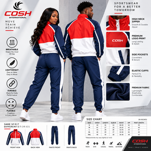 Conjunto Deportivo Cortavientos Ligero Unisex de Nailon en Diseño Color-Block Rojo, Azul y Blanco - Product Image 2