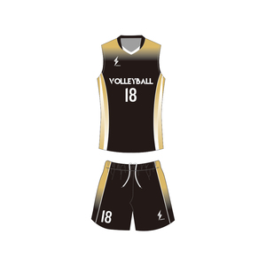 <b>Volleyball</b> Jersey <b>Set</b> Reversible Polyester/Cotton Unisex Sublimated V-Neck Full Sleeve Shorts Black Gold Gradient Moisture - Product Image 2