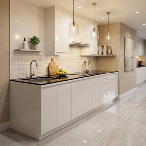 Mueble Moderno para Isla de Cocina Blanca con Base, Encimera de Cuarzo Negro, Fregadero Integrado, Grifo y Alacena Multiusos - Product Image 2