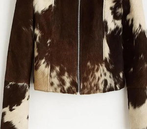 Chaqueta de piel sintética para mujer, estampado de vaca, cuello vuelto, manga larga, cierre de cremallera, longitud corta, ropa informal de otoño - Product Image 5