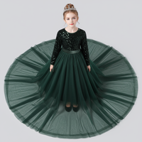 Robe de soirée élégante pour filles, en velours vert, avec broderies de paillettes, en maille tricotée, longueur cheville, manches longues, col, style robe de bal, ODM