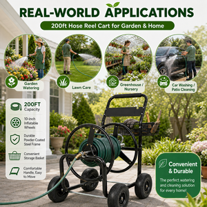 Chariot enrouleur de tuyau d'arrosage 200 pieds à 4 roues avec panier de rangement pour l'entretien de la maison et du jardin, portable ODGGAD018 - Product Image 5
