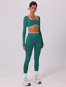 Conjuntos Deportivos de 2 Piezas para Mujer, Top Corto Halter de Manga Larga con Paneles en Contraste y Leggings de Cintura Alta, Conjuntos Deportivos - Product Image 6