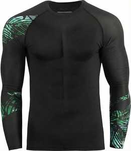Men's Full Sleeve Rash Guard Sublimation Print Quick Dry Polyester Shirt Tropical <b>Leaf</b> Design Adult Size - Product Image 1