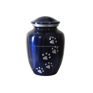 Urnas para mascotas de cremación de aluminio de alta calidad con estampado de pata, urnas funerarias de Metal con acabado de Color dorado y azul cielo para cenizas humanas - Product Image 3