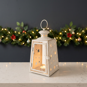 Lanternes à bougies en métal blanc et noir en gros avec découpes en forme d'étoile pour la décoration de Noël à la maison - Product Image 4
