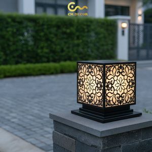 Lampe de poteau LED décorative florale Vietnam CM Decor pour extérieur, villa, jardin, noire, E27, IP65, colonne en acier, 12 pouces, AC 220V - Product Image 5