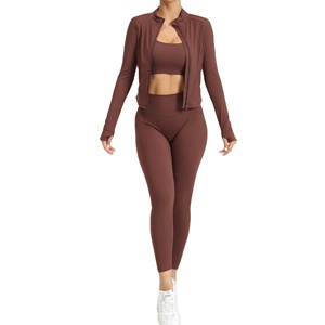 Ensemble de vêtements de yoga à manches longues sans couture pour femmes, livraison directe, ensembles de sport de yoga, ensembles de yoga pour femmes en trois pièces, ensembles de vêtements de yoga - Product Image 4