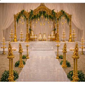 Nouvel Arrivage : Mandap de Mariage Indien du Sud Majestueux en Fibre de Verre Légère, Statues Grandes de Ganesha pour Allée de Mariage - Product Image 1