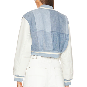 Veste universitaire courte pour femme, bleu et blanc, à manches longues, col rabattu, style baseball color block, pour le printemps - Product Image 3
