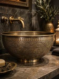 Signature Brass Wash <b>Basin</b> Handmade Premium Bathroom Vessel Sink Decorative <b>Round</b> Countertop Bowl Luxury Interior Design Product - Product Image 5