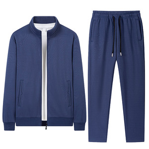 Survêtement noir pour homme, fermeture éclair intégrale, col montant, couleur unie, respirant, nylon/coton, léger 220g, coupe classique, automne - Product Image 2