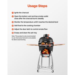 18\" Kamado Charcoal BBQ Smoker Grill Movable Ceramic <b>Camping</b> Grill with 4 Wheels (2 Lockable) Built-in Features - Product Image 6