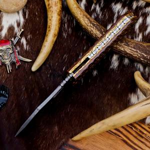 Couteau pliant en acier Damas avec verrouillage interne, manche en bois Pakka, étui de transport vertical, couteau de poche EDC pour la chasse et le camping, couteau personnalisé OEM - Product Image 2