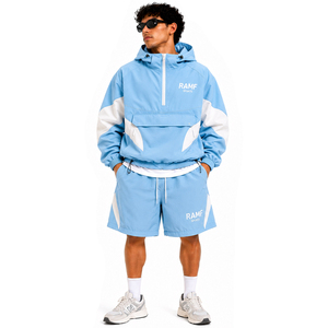 Conjunto Corto de Chaqueta y Pantalones Cortos de Nylon Ligero Unisex al por Mayor con Bloques de Color para Hombre, Cortavientos con Capucha - Product Image 1
