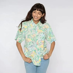 Camisa de Vestir de Manga Corta con Estampado Floral Tropical para Mujer, Blusa Hawaiana Verde con Botones, Top Vintage para Vacaciones, Tejido de Punto - Product Image 6