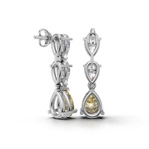 Boucles d'oreilles pendantes de luxe en or blanc 18 carats avec diamant jaune taille poire certifié IGI, plaqué rhodium, pour mariage et fiançailles - Product Image 3