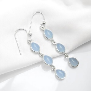Blue Chalcedony Pear Dangle Drop <b>Earrings</b>-Gold Plated 925 Sterling Silver <b>Cute</b> Gemstone Women's Wedding Gift Occasion - Product Image 4