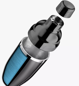 Shaker à cocktails en acier inoxydable à double paroi de haute qualité, finition noire thermolaquée avec couvercle passoire pour la préparation de boissons en bar. - Product Image 1