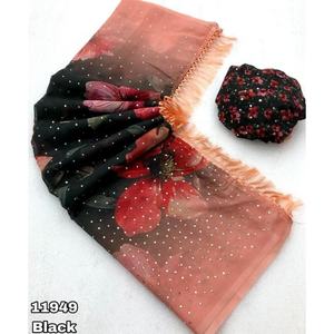 DESIGNER GEORGETTE DIGITAL PRINT WORK SAREE AVEC BLOUSE INCOSÉE NOIR - Product Image 1