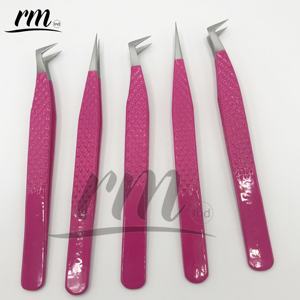 Pinzas de extensión de pestañas profesionales de acero inoxidable superventas logotipo personalizado y embalaje Color rosa - Product Image 2