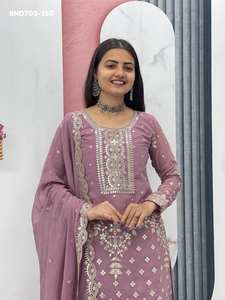 Conjunto de Plazzo-Kurta y Dupatta de Georgette Sintético de Alta Calidad para Fiestas, con Bordado y Lentejuelas, a Precio de Mayoreo - Product Image 6