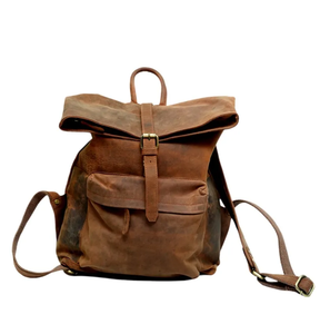 Fashionable Vintage Leather Laptop <b>Backpack</b> For Men Travel Rucksack With Flap Buckle Closure Multi Pocket Casual School Bag - Product Image 2