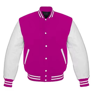 Chaqueta universitaria de cuero personalizada con letras bordadas, estilo béisbol, sin cuello, para hombre. - Product Image 2