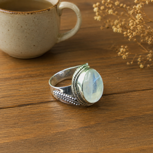 Top Quality Rainbow Moonstone <b>Statement</b> <b>Ring</b> 925 Sterling Silver Rose Gold Yellow Gold Plated Handmade Oval Gemstone Jewelry men - Product Image 5
