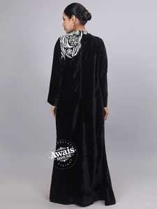 AWAIS HOUSE Luxurious Velvet Lightweight High Neck Long Sleeve Floor Length <b>Flared</b> Hem Hand Beaded Plus Size Kaftan Wedding - Product Image 2