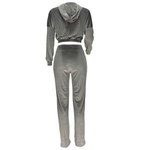 Ensemble jogging deux pièces pour femme, veste à capuche zippée en velours et pantalon évasé, collection 2026, vente d'hiver en gros - Product Image 2