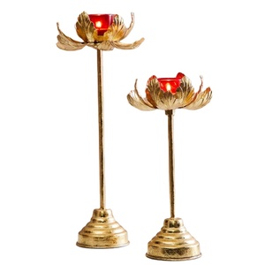 Bougeoir design Lotus de luxe bougeoir en métal fantaisie plaqué or et fer bougeoir votif de vente chaude pour Noël - Product Image 1