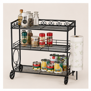Counter Shelf Organizer Three Tier Storage Rack with Built In <b>Paper</b> Towel Holder for Home and Restaurant Use Black Metal Counter - Product Image 4