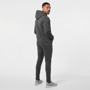Ensemble de survêtement gris à capuche pour homme, couleur unie, décontracté, respirant, en coton, sweat-shirt et pantalon, coupe classique - Product Image 6