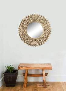 Miroir mural rond en or de luxe, cadre décoratif perlé, art mural moderne, décoration intérieure élégante pour salon et chambre à coucher - Product Image 3