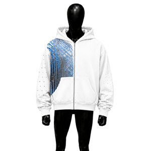 PREMIUM <b>WHITE</b> ZIP UP HOODIE OVERSIZED FLEECE STREETWEAR Print And Polka Dot Sleeves Casual Autumn Wear Casual Outfit Winter Fash - Product Image 1