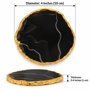 Premium Quality Polished Black <b>Agate</b> Slice <b>Coasters</b> with Gold Edge Free Form Reusable Home Decor Gemstone Craft - Product Image 6