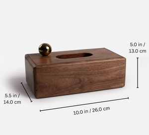 Boîte à mouchoirs en bois de noyer faite à la main avec boule décorative en laiton, élégant porte-serviettes rectangulaire en bois pour la décoration de bureau et de la maison - Product Image 4