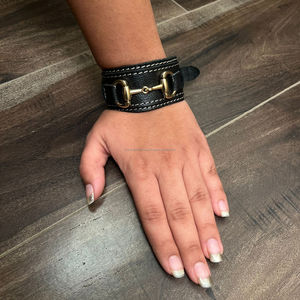 Charme de mode ton argent cheval Bit matériel avec boucle ardillon réglable femmes large Bracelet en cuir de vachette bijoux pour unisexe - Product Image 4