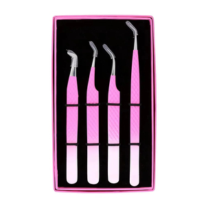 Ensemble de 4 pinces à cils de précision antistatiques de haute qualité Diamond Grip en acier inoxydable pour extensions de cils - Product Image 1