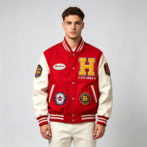 Custom Men Winter Streetwear Varsity Jacket Premium Embroidered Letterman Oem Odm Personalized 100% Wool Worsted Front Logo - Product Image 1