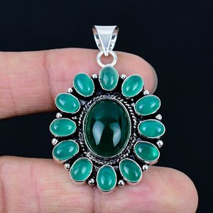 Pendentif fleur en onyx vert, collier floral, bijoux plaqués argent 925, bijoux pour femmes - Product Image 2