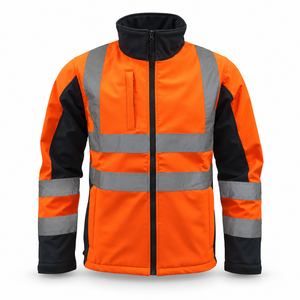 Chaqueta de Trabajo Reflectante de Alta Visibilidad para Hombre con Logotipo Personalizado, Naranja y Negra, con Cierre Completo, para Construcción y Trabajo en Carreteras, Ropa de Trabajo de Alta Visibilidad OEM - Product Image 1