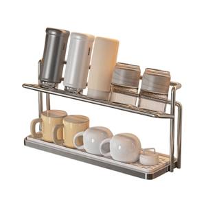 Estante de secado de botellas de 2 niveles con bandeja de drenaje extraíble, soporte de acero para tazas que ahorra espacio para almacenamiento y organización en la cocina - Product Image 4