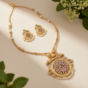 Peacock Pearl Gold-Plated <b>Bridal</b> <b>Jewelry</b> <b>Set</b> with Earrings - Product Image 2