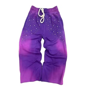 100% algodón OEM alta calidad Vintage lavado pantalones de chándal hombres Casual Zip diseño acampanado pierna ancha sol desteñido Rhinestone remache - Product Image 4